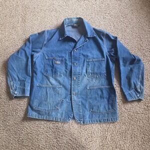 Vintage OshKosh Bgosh Denim Chore Coat Mens Blue Union Made USA Jacket XL